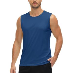 imageMAGCOMSEN Mens UPF 50 Tank Tops Quick Dry Workout Gym Sleeveless Muscle Shirts Summer Beach Swim ShirtBlue Grey