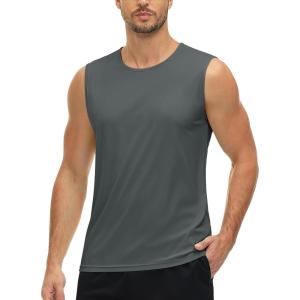 imageMAGCOMSEN Mens UPF 50 Tank Tops Quick Dry Workout Gym Sleeveless Muscle Shirts Summer Beach Swim ShirtDark Grey