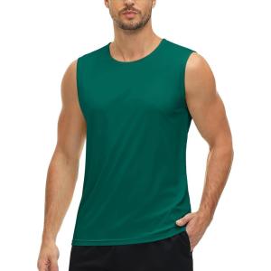 imageMAGCOMSEN Mens UPF 50 Tank Tops Quick Dry Workout Gym Sleeveless Muscle Shirts Summer Beach Swim ShirtEmerald Green