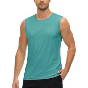 imageMAGCOMSEN Mens UPF 50 Tank Tops Quick Dry Workout Gym Sleeveless Muscle Shirts Summer Beach Swim ShirtGrey Green