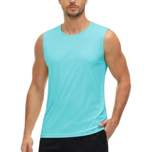 imageMAGCOMSEN Mens UPF 50 Tank Tops Quick Dry Workout Gym Sleeveless Muscle Shirts Summer Beach Swim ShirtLight Blue