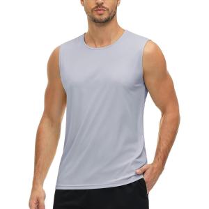 imageMAGCOMSEN Mens UPF 50 Tank Tops Quick Dry Workout Gym Sleeveless Muscle Shirts Summer Beach Swim ShirtLight Grey