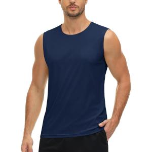 imageMAGCOMSEN Mens UPF 50 Tank Tops Quick Dry Workout Gym Sleeveless Muscle Shirts Summer Beach Swim ShirtNavy