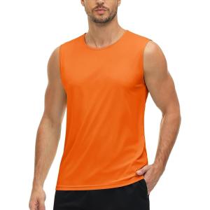 imageMAGCOMSEN Mens UPF 50 Tank Tops Quick Dry Workout Gym Sleeveless Muscle Shirts Summer Beach Swim ShirtOrange