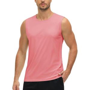 imageMAGCOMSEN Mens UPF 50 Tank Tops Quick Dry Workout Gym Sleeveless Muscle Shirts Summer Beach Swim ShirtPink