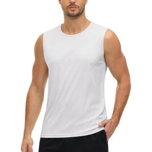 imageMAGCOMSEN Mens UPF 50 Tank Tops Quick Dry Workout Gym Sleeveless Muscle Shirts Summer Beach Swim ShirtWhite