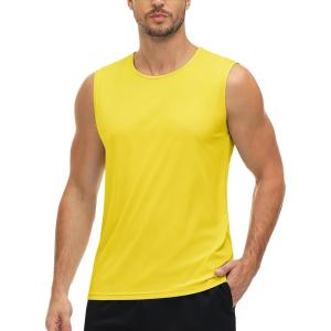 imageMAGCOMSEN Mens UPF 50 Tank Tops Quick Dry Workout Gym Sleeveless Muscle Shirts Summer Beach Swim ShirtYellow