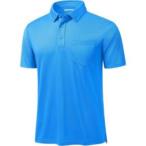 imageMAGCOMSEN Polo Shirts for Men with Pocket Short Sleeve Collared Golf Shirts Quick Dry Pique Performance Athletic SummerAzure