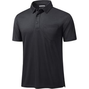 imageMAGCOMSEN Polo Shirts for Men with Pocket Short Sleeve Collared Golf Shirts Quick Dry Pique Performance Athletic SummerBlack
