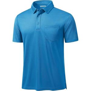 imageMAGCOMSEN Polo Shirts for Men with Pocket Short Sleeve Collared Golf Shirts Quick Dry Pique Performance Athletic SummerBlue Green