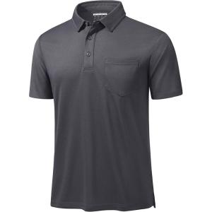 imageMAGCOMSEN Polo Shirts for Men with Pocket Short Sleeve Collared Golf Shirts Quick Dry Pique Performance Athletic SummerDark Gray