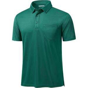 imageMAGCOMSEN Polo Shirts for Men with Pocket Short Sleeve Collared Golf Shirts Quick Dry Pique Performance Athletic SummerEmerald Green