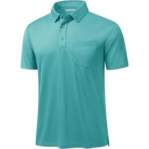 imageMAGCOMSEN Polo Shirts for Men with Pocket Short Sleeve Collared Golf Shirts Quick Dry Pique Performance Athletic SummerGray Green