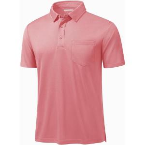 imageMAGCOMSEN Polo Shirts for Men with Pocket Short Sleeve Collared Golf Shirts Quick Dry Pique Performance Athletic SummerGray Pink