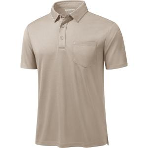 imageMAGCOMSEN Polo Shirts for Men with Pocket Short Sleeve Collared Golf Shirts Quick Dry Pique Performance Athletic SummerKhaki