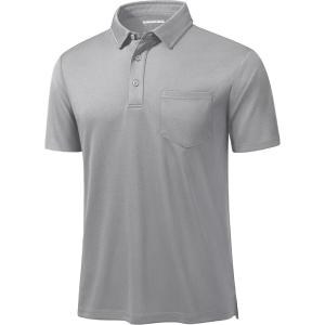 imageMAGCOMSEN Polo Shirts for Men with Pocket Short Sleeve Collared Golf Shirts Quick Dry Pique Performance Athletic SummerLight Gray