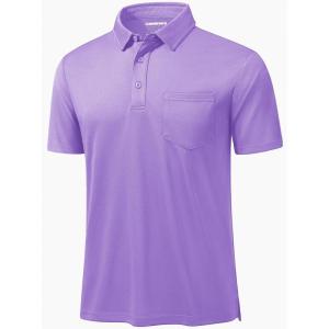 imageMAGCOMSEN Polo Shirts for Men with Pocket Short Sleeve Collared Golf Shirts Quick Dry Pique Performance Athletic SummerLight Purple