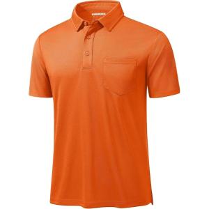 imageMAGCOMSEN Polo Shirts for Men with Pocket Short Sleeve Collared Golf Shirts Quick Dry Pique Performance Athletic SummerOrange