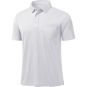 imageMAGCOMSEN Polo Shirts for Men with Pocket Short Sleeve Collared Golf Shirts Quick Dry Pique Performance Athletic SummerWhite