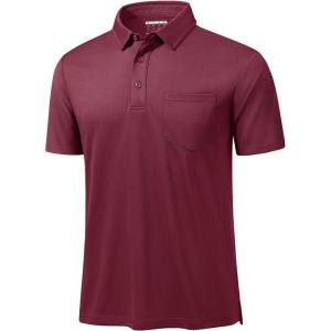 imageMAGCOMSEN Polo Shirts for Men with Pocket Short Sleeve Collared Golf Shirts Quick Dry Pique Performance Athletic SummerWine Red