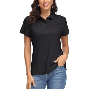 imageMAGCOMSEN Womens Polo Shirts UPF 50 Sun Protection 4 Buttons Casual Work Quick Dry Short Sleeve Collared Golf ShirtBlack