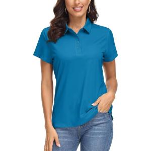 imageMAGCOMSEN Womens Polo Shirts UPF 50 Sun Protection 4 Buttons Casual Work Quick Dry Short Sleeve Collared Golf ShirtBlue Green