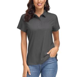 imageMAGCOMSEN Womens Polo Shirts UPF 50 Sun Protection 4 Buttons Casual Work Quick Dry Short Sleeve Collared Golf ShirtDark Grey