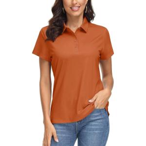imageMAGCOMSEN Womens Polo Shirts UPF 50 Sun Protection 4 Buttons Casual Work Quick Dry Short Sleeve Collared Golf ShirtDark Orange