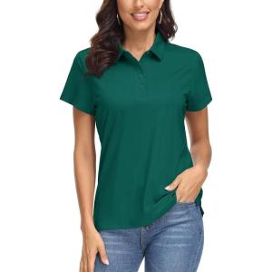 imageMAGCOMSEN Womens Polo Shirts UPF 50 Sun Protection 4 Buttons Casual Work Quick Dry Short Sleeve Collared Golf ShirtEmerald Green