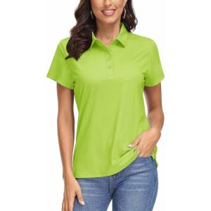 imageMAGCOMSEN Womens Polo Shirts UPF 50 Sun Protection 4 Buttons Casual Work Quick Dry Short Sleeve Collared Golf ShirtF Green