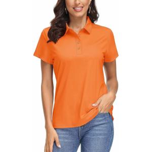 imageMAGCOMSEN Womens Polo Shirts UPF 50 Sun Protection 4 Buttons Casual Work Quick Dry Short Sleeve Collared Golf ShirtF Orange