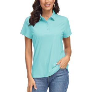 imageMAGCOMSEN Womens Polo Shirts UPF 50 Sun Protection 4 Buttons Casual Work Quick Dry Short Sleeve Collared Golf ShirtLake Blue