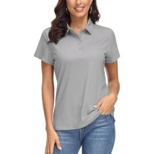 imageMAGCOMSEN Womens Polo Shirts UPF 50 Sun Protection 4 Buttons Casual Work Quick Dry Short Sleeve Collared Golf ShirtLight Grey
