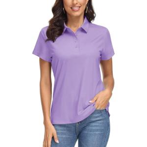 imageMAGCOMSEN Womens Polo Shirts UPF 50 Sun Protection 4 Buttons Casual Work Quick Dry Short Sleeve Collared Golf ShirtLight Purple