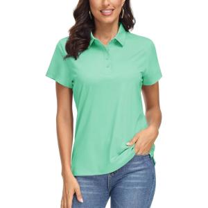 imageMAGCOMSEN Womens Polo Shirts UPF 50 Sun Protection 4 Buttons Casual Work Quick Dry Short Sleeve Collared Golf ShirtMint Green