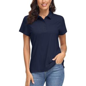 imageMAGCOMSEN Womens Polo Shirts UPF 50 Sun Protection 4 Buttons Casual Work Quick Dry Short Sleeve Collared Golf ShirtNavy