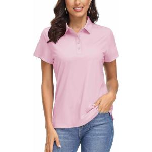 imageMAGCOMSEN Womens Polo Shirts UPF 50 Sun Protection 4 Buttons Casual Work Quick Dry Short Sleeve Collared Golf ShirtPale Pink