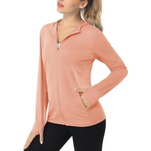 imageMAGCOMSEN Womens UPF 50 Sun Protection Jacket Long Sleeve Zip Up Cooling Lightweight Hoodie Hiking ShirtApricot