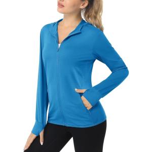 imageMAGCOMSEN Womens UPF 50 Sun Protection Jacket Long Sleeve Zip Up Cooling Lightweight Hoodie Hiking ShirtBlue Green