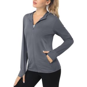 imageMAGCOMSEN Womens UPF 50 Sun Protection Jacket Long Sleeve Zip Up Cooling Lightweight Hoodie Hiking ShirtDark Grey