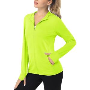 imageMAGCOMSEN Womens UPF 50 Sun Protection Jacket Long Sleeve Zip Up Cooling Lightweight Hoodie Hiking ShirtFluorescent Green