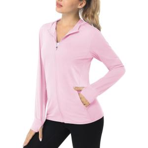 imageMAGCOMSEN Womens UPF 50 Sun Protection Jacket Long Sleeve Zip Up Cooling Lightweight Hoodie Hiking ShirtLight Pink