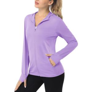 imageMAGCOMSEN Womens UPF 50 Sun Protection Jacket Long Sleeve Zip Up Cooling Lightweight Hoodie Hiking ShirtLight Purple