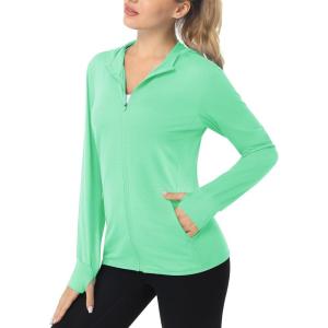 imageMAGCOMSEN Womens UPF 50 Sun Protection Jacket Long Sleeve Zip Up Cooling Lightweight Hoodie Hiking ShirtMint Green