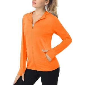 imageMAGCOMSEN Womens UPF 50 Sun Protection Jacket Long Sleeve Zip Up Cooling Lightweight Hoodie Hiking ShirtOrange
