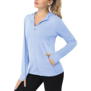imageMAGCOMSEN Womens UPF 50 Sun Protection Jacket Long Sleeve Zip Up Cooling Lightweight Hoodie Hiking ShirtPale Blue