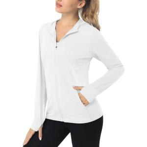 imageMAGCOMSEN Womens UPF 50 Sun Protection Jacket Long Sleeve Zip Up Cooling Lightweight Hoodie Hiking ShirtWhite
