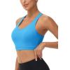 imageMAGCOMSEN Womens Sports Bras Cross Back Wireless Padded Bra Wide Strap Low Impact MoistureWicking for Workout Gym YogaAzure