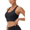 imageMAGCOMSEN Womens Sports Bras Cross Back Wireless Padded Bra Wide Strap Low Impact MoistureWicking for Workout Gym YogaBlack