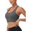 imageMAGCOMSEN Womens Sports Bras Cross Back Wireless Padded Bra Wide Strap Low Impact MoistureWicking for Workout Gym YogaDark Grey